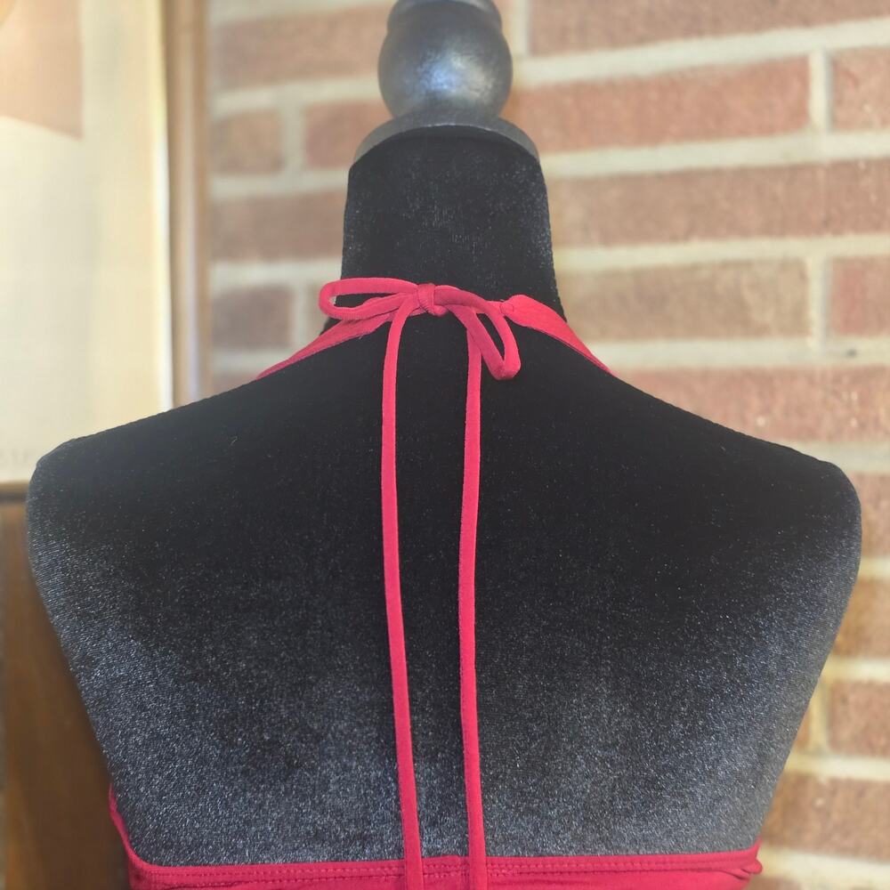 VTG Y2K Julie's Closet Maroon Halter Top Ruffle Tiered Peplum Asymmetrical XS - Picture 5 of 7